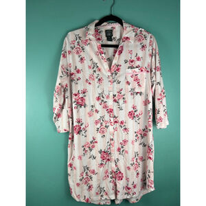 Women's Laura Ashley Pajamas XL White Pink Floral Striped Nightshirt